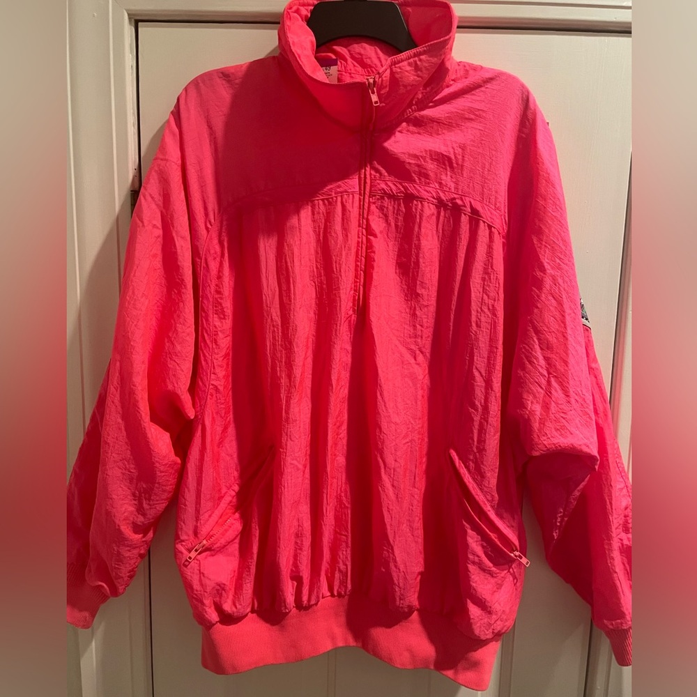 Hotdogger Neon Pink Retro 1/4 zip pullover jacket. 100% nylon. Size Large.Unisex